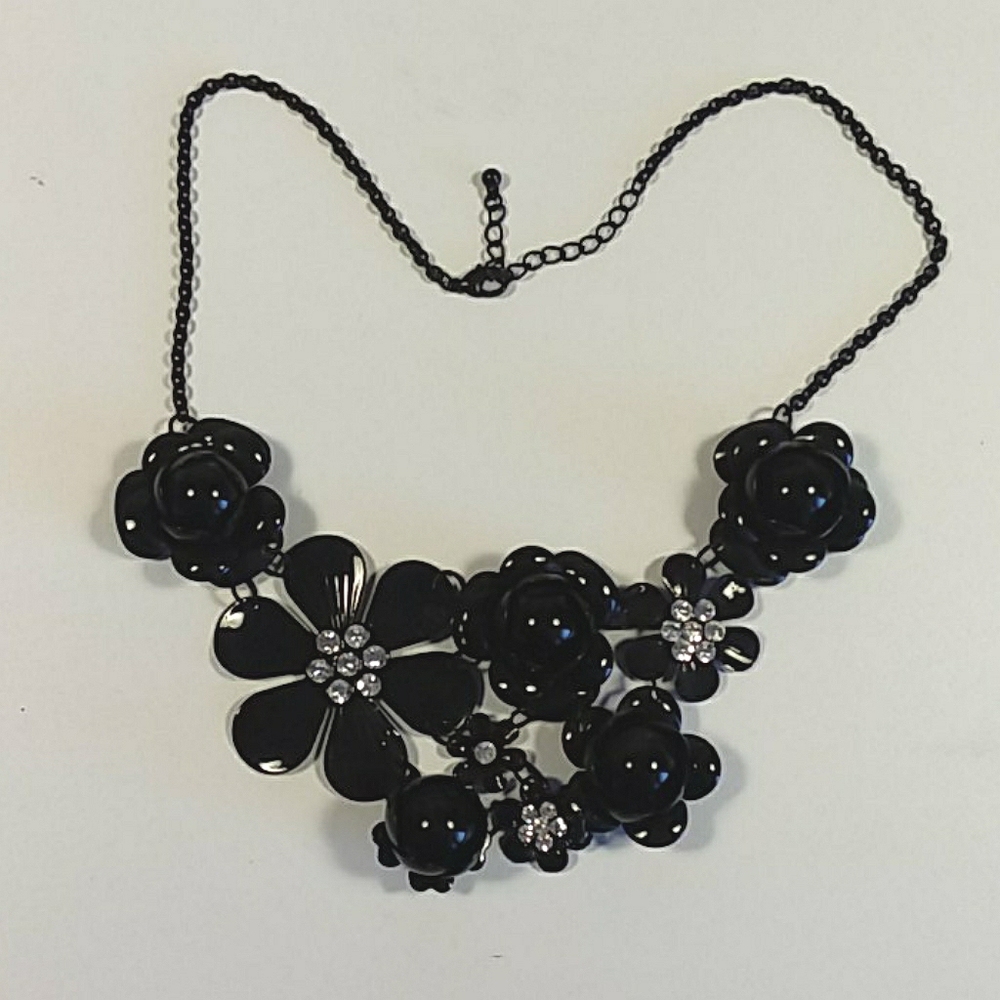 Black Floral Bib Necklace